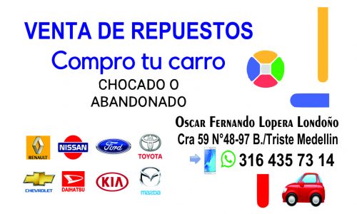 Venta de Repuestos para Carros Oscar Fernando Lopera 3164357314